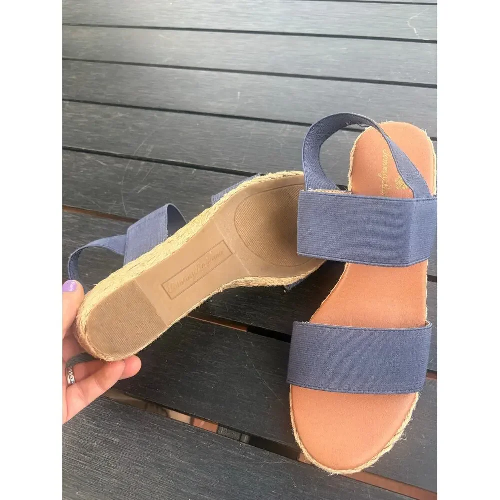 Tommy Bahama Navy Sakura Espadrille Wedge Sandals Size 7 Peep Toe Sling Back